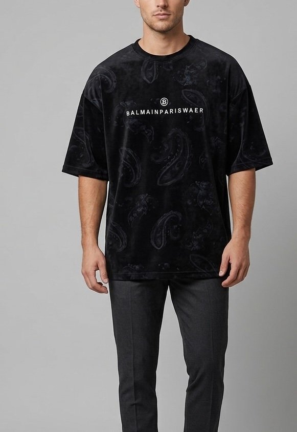 Strezz - interlock- over sized round neck BalMain t-shirt - Image 3